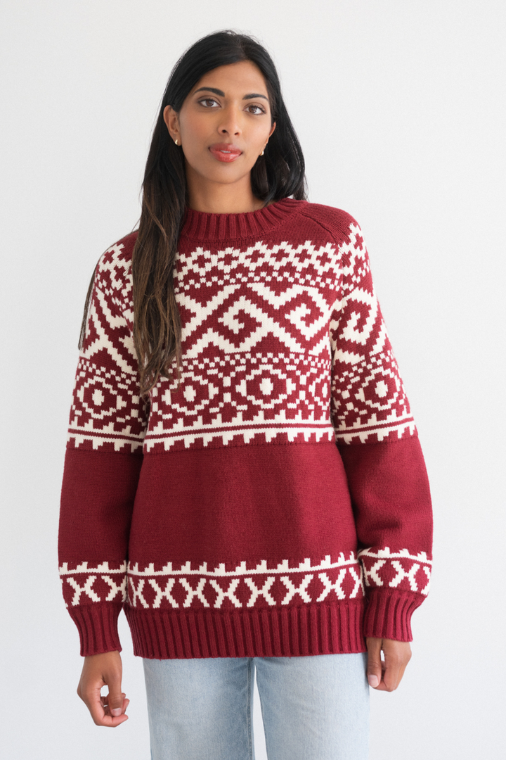 Fair Isle Sweater in Burgundy