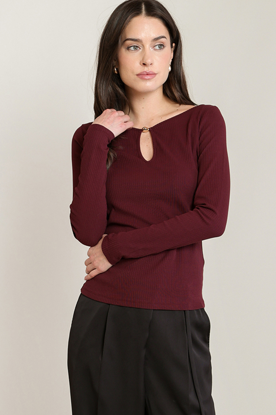 Black Tape Camille Ribbed Keyhole Top