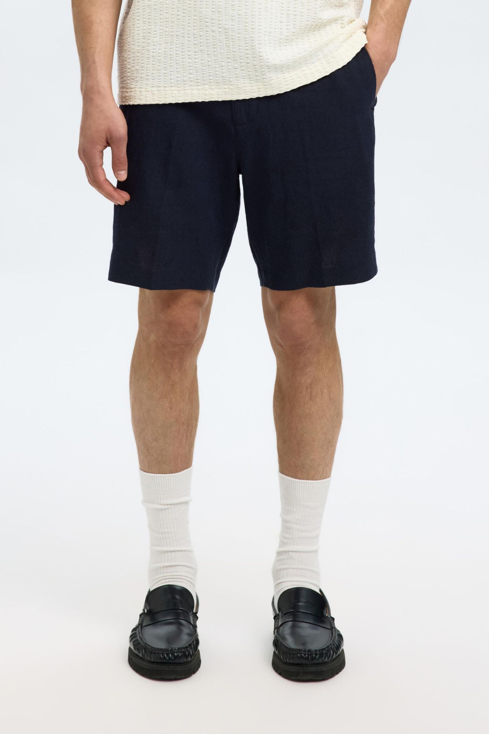 REGULAR FIT LINEN-BLEND SHORTS - Hot Peppers Clothing
