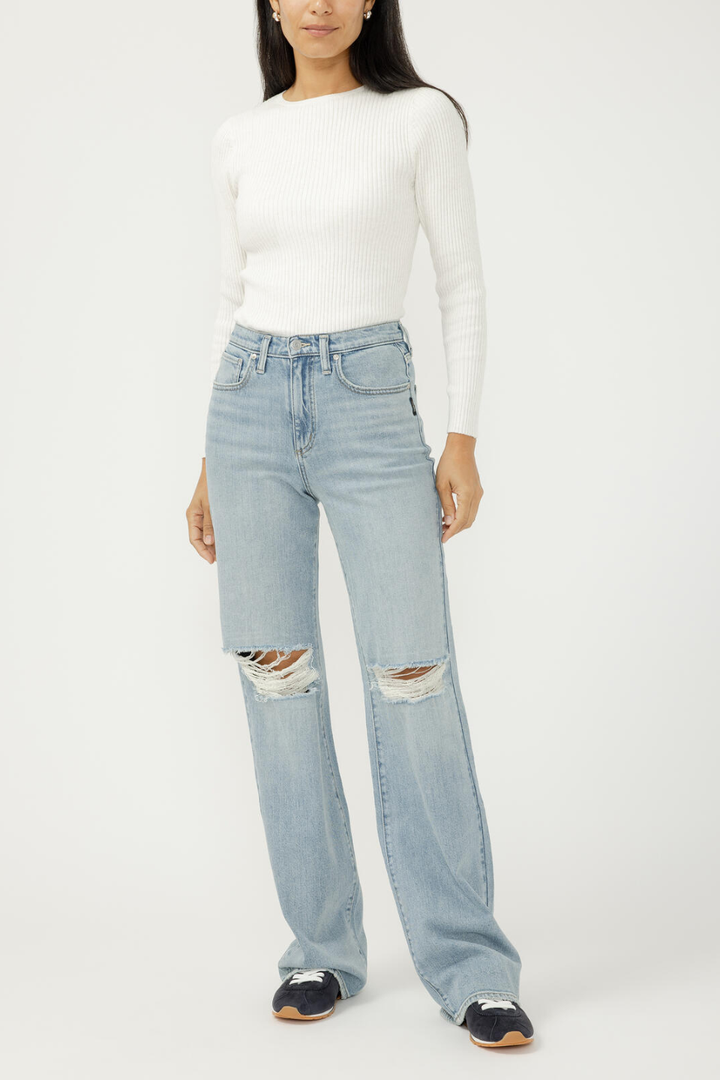SILVER Highly Desirable High Rise Trouser Leg Jeans - Hot Peppers Clothing
