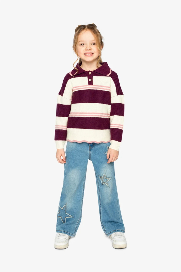 Deux Par Deux Scalloped Collar Sweater Red And White Stripes