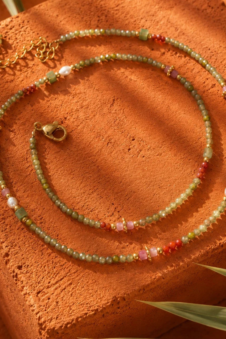 DBL Designs Good Energy Peridot, Carnelian &amp; Pearl Layering Necklace