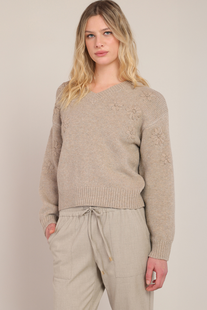 Room 34 Adriane Flower Embroidered Sweater