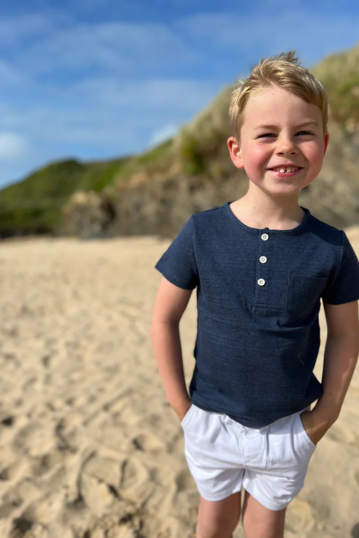 DODGER Navy ribbed short sleeved henley tee