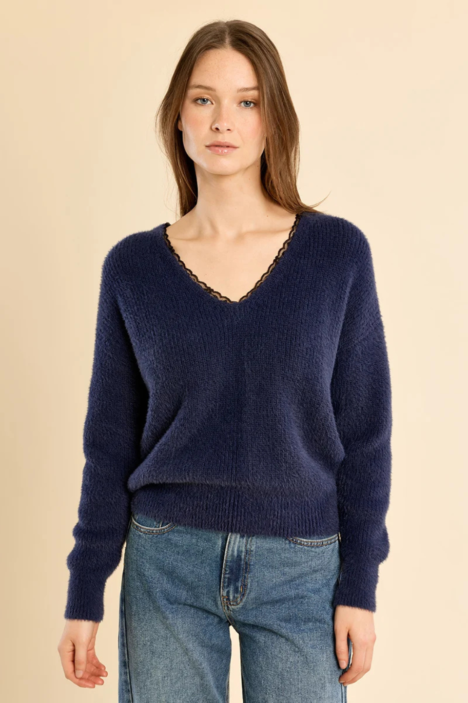 Molly Bracken V-neck Sweater with Lace