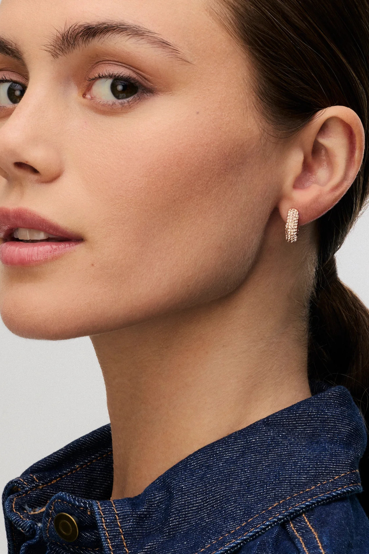 Small Sparkle Hoop Earrings in Rose Gold