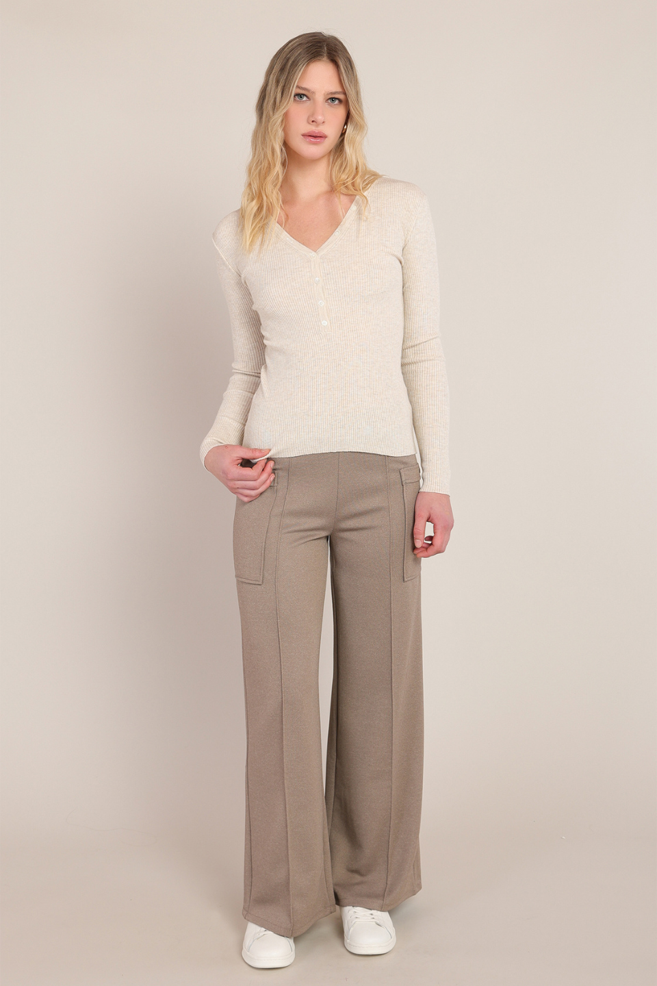 Room 34 Paige Ribbed Henley Sweater Top