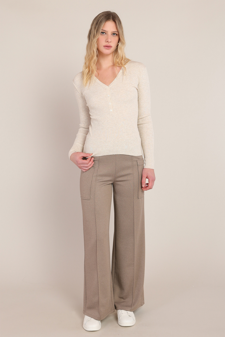Room 34 Paige Ribbed Henley Sweater Top