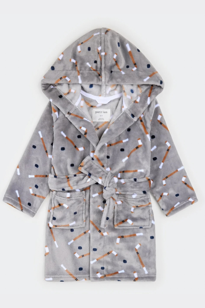 Petite Lem Slapstick Print on Grey Plush Robe