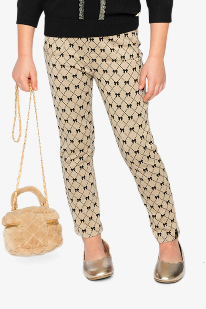 Deux Par Deux Treggings Beige Bow Tie Print