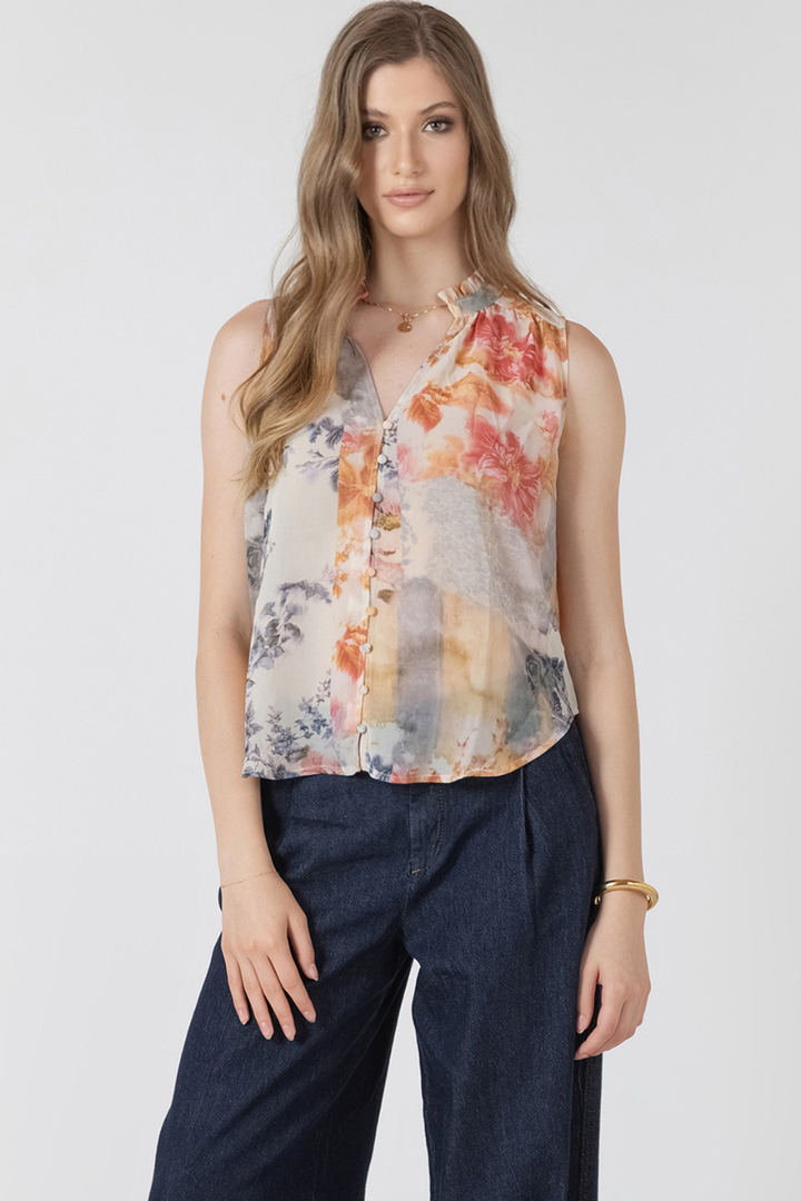 Angela Flowy Button-Front Blouse