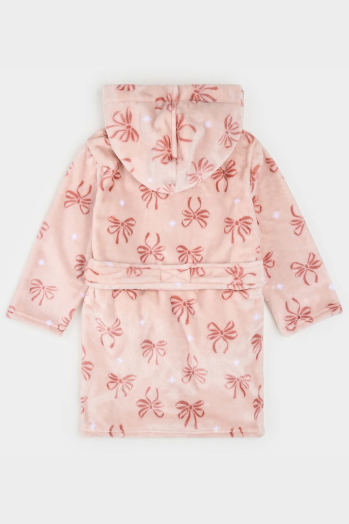 Petite Lem Ribbon Print on Misty Pink Plush Robe