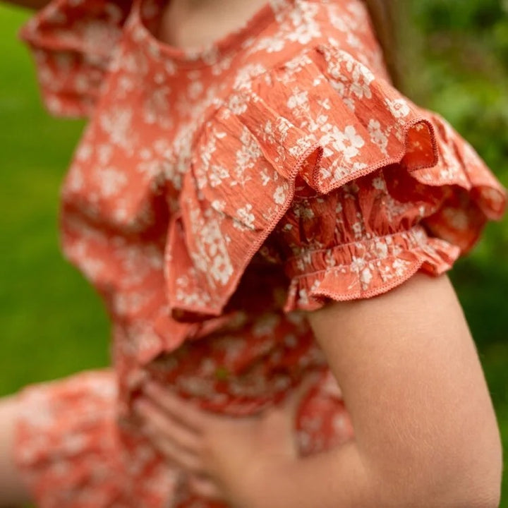 Dress with Soft Orange Floral Ruffles