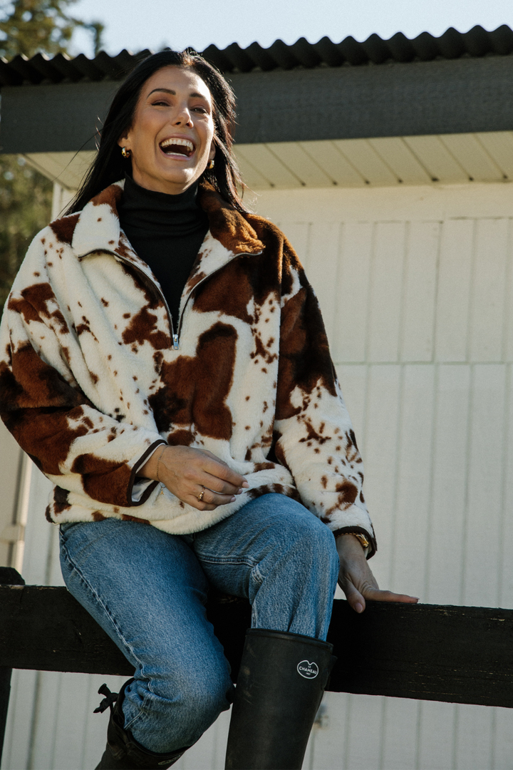 Cow Print Half Zip