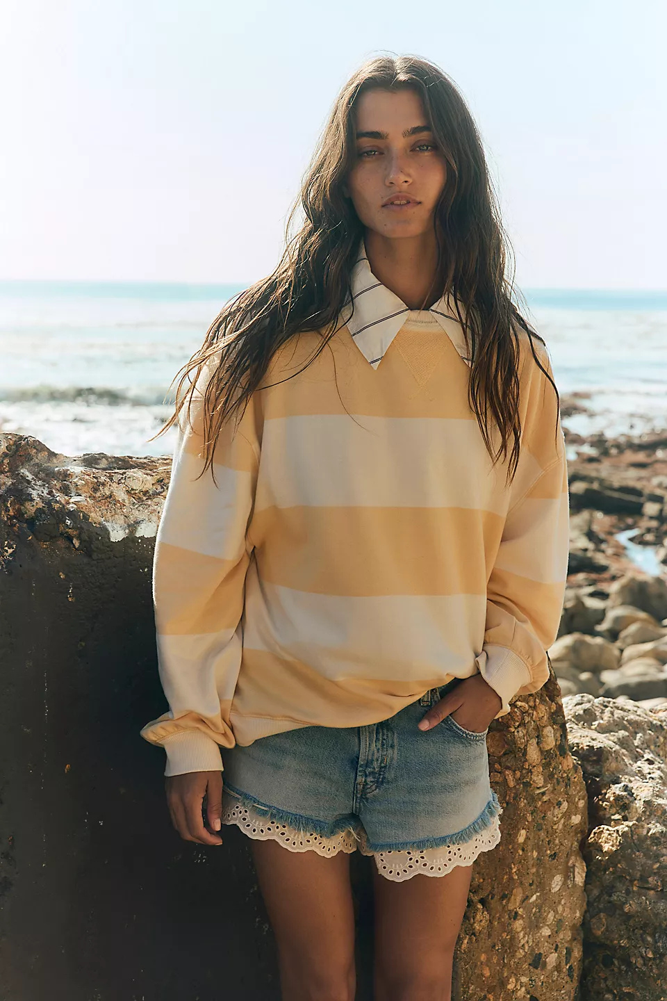 We The Free Classic Striped Oversized Crewneck FREE PEOPLE