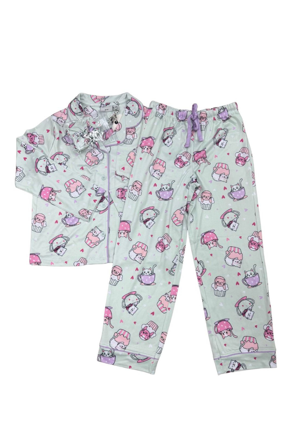 MID Kids Girls Cat Print 2-Piece Pajama Set