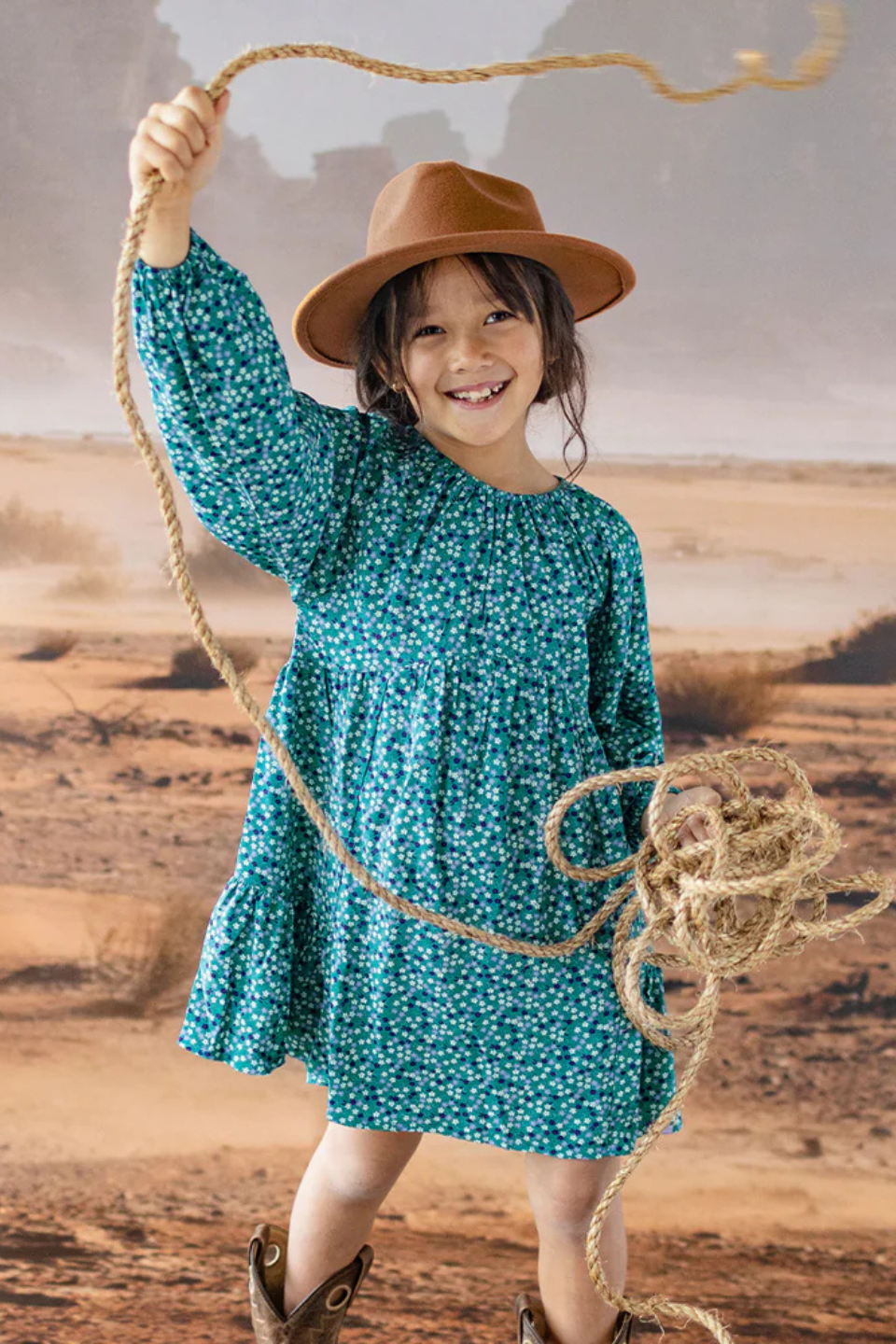 Turquoise dress with floral pattern