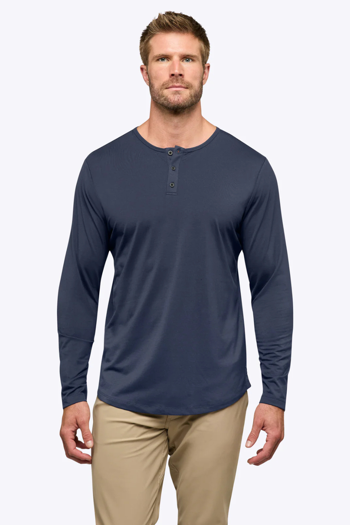 AO Long Sleeve Henley Curve-Hem
