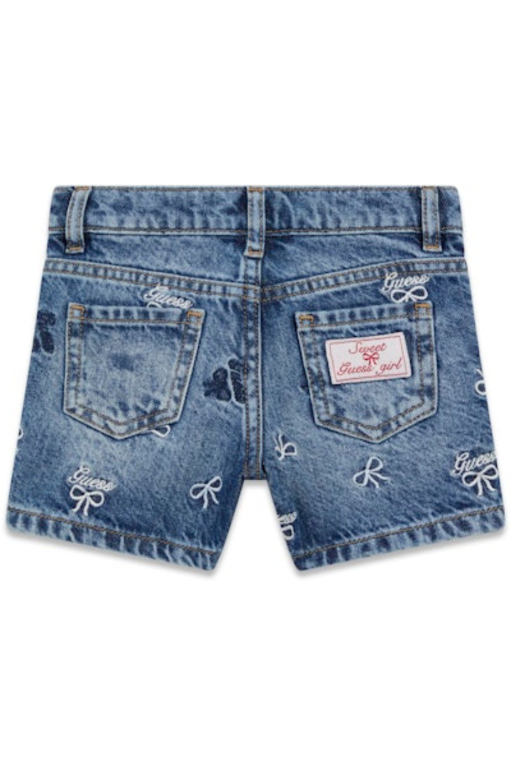Embroidered Bow Denim Shorts