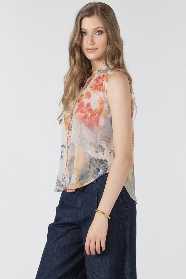 Angela Flowy Button-Front Blouse