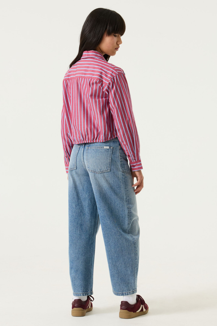 GARCIA Striped Crop Button-Down Shirt