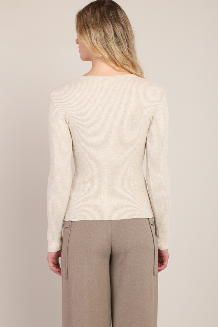 Room 34 Paige Ribbed Henley Sweater Top