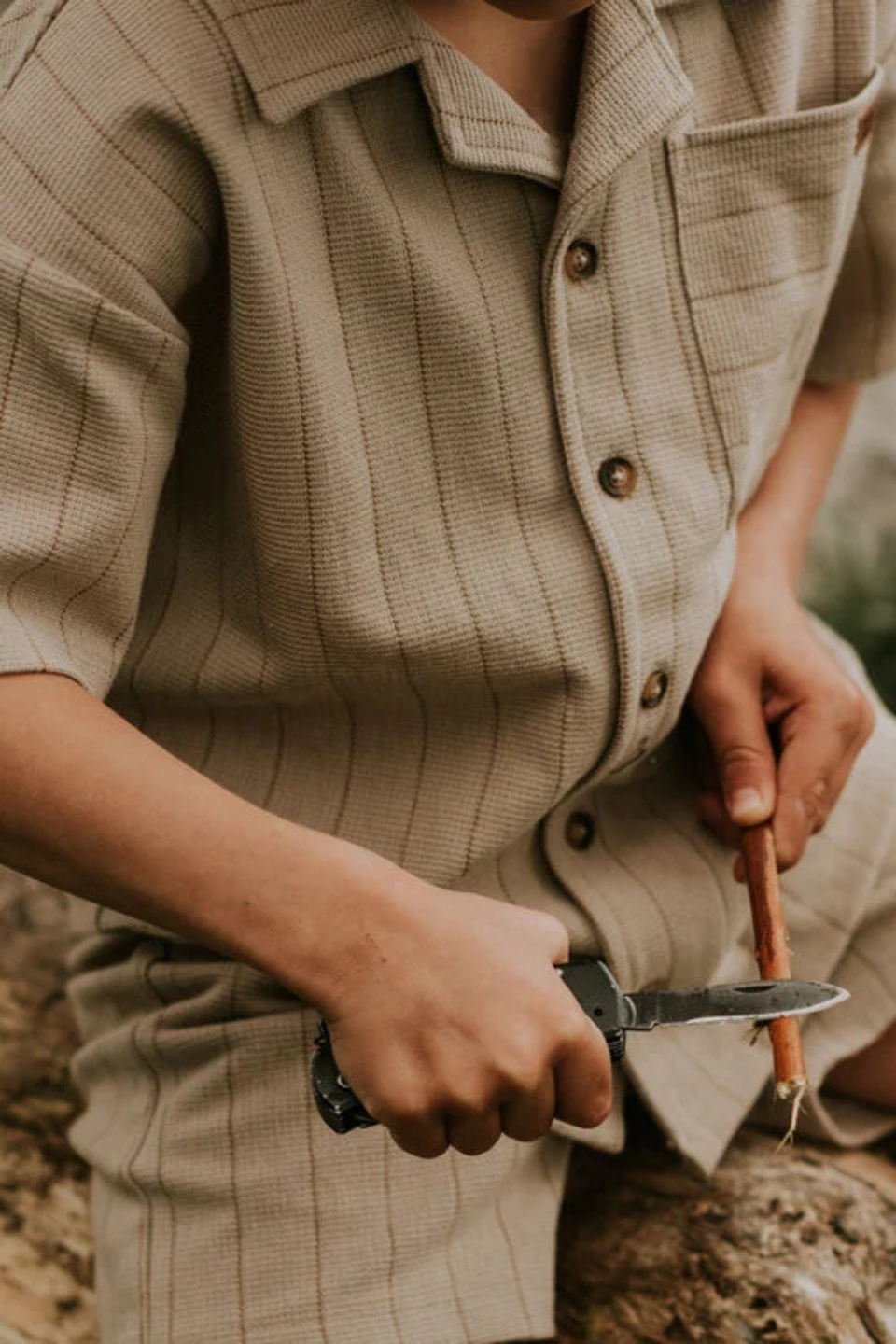 Koko Noko boys' co-ord set grey-brown blouse shorts - Hot Peppers Clothing