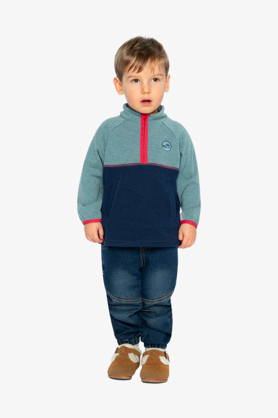 Deux Par Deux Zip Mock Neck Top