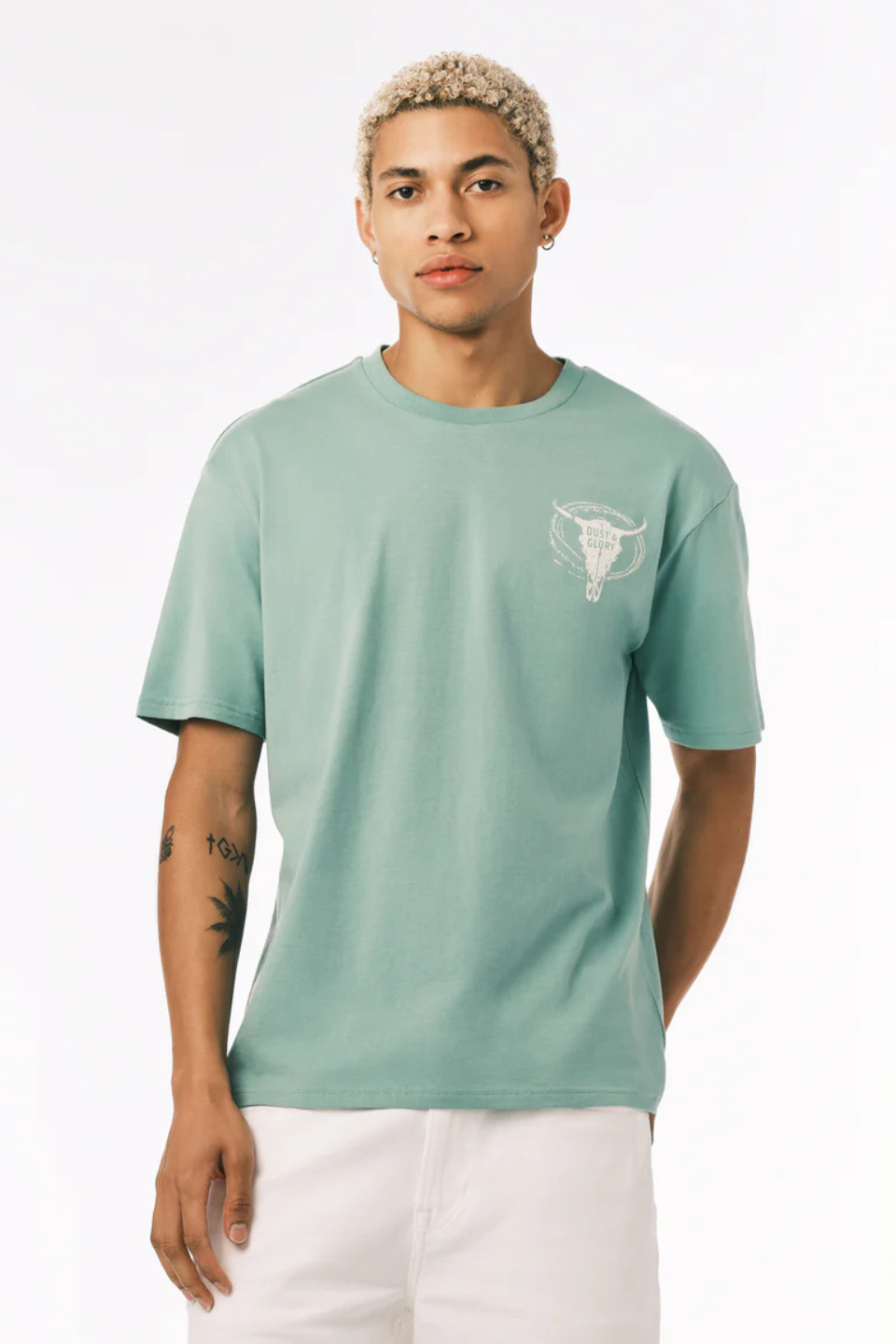 Buffalo David Bitton Teyze Dust & Glory Skull Graphic T-Shirt in Creme De Menthe - Hot Peppers Clothing