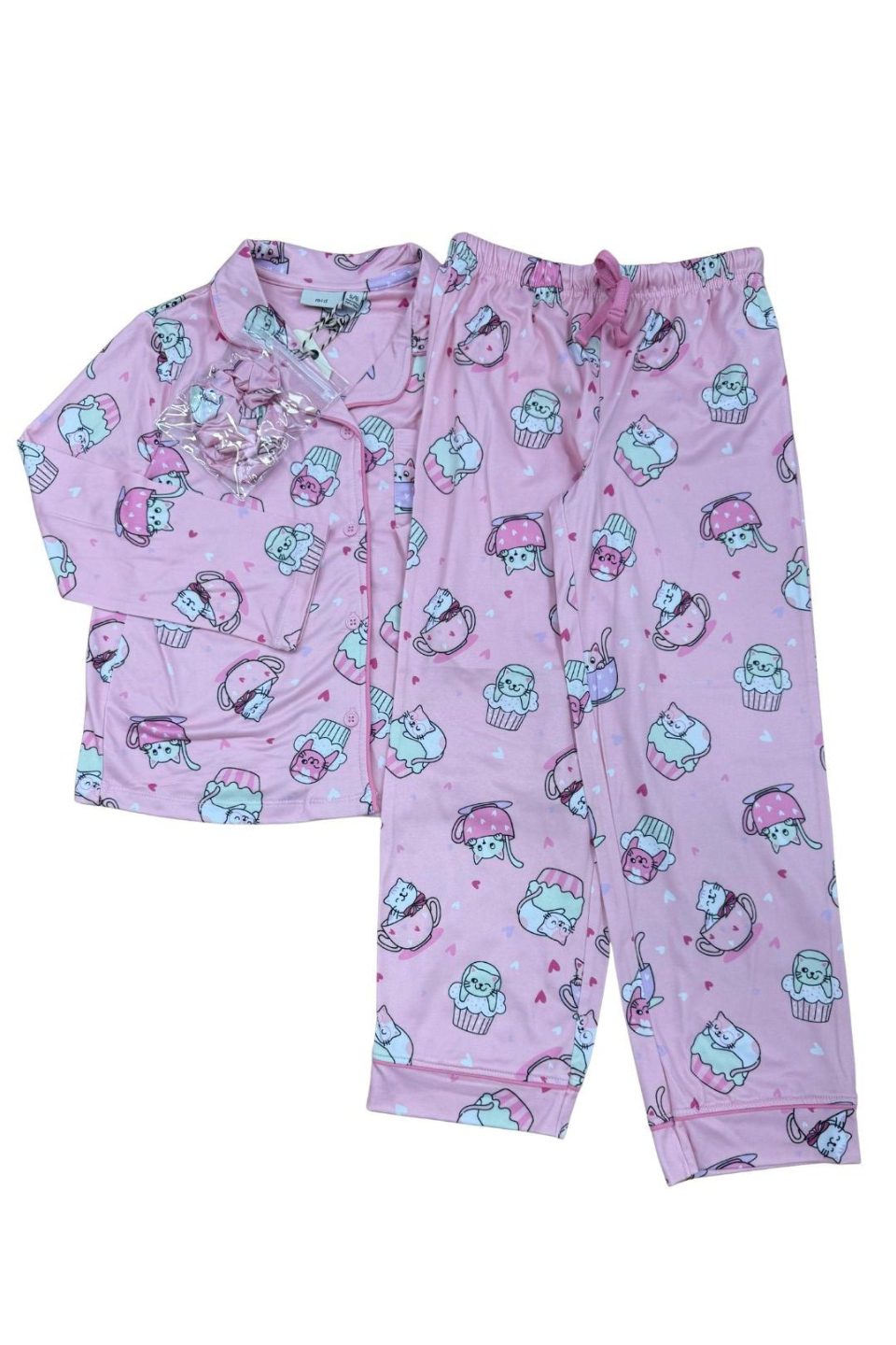 MID Kids Girls Cat Print 2-Piece Pajama Set