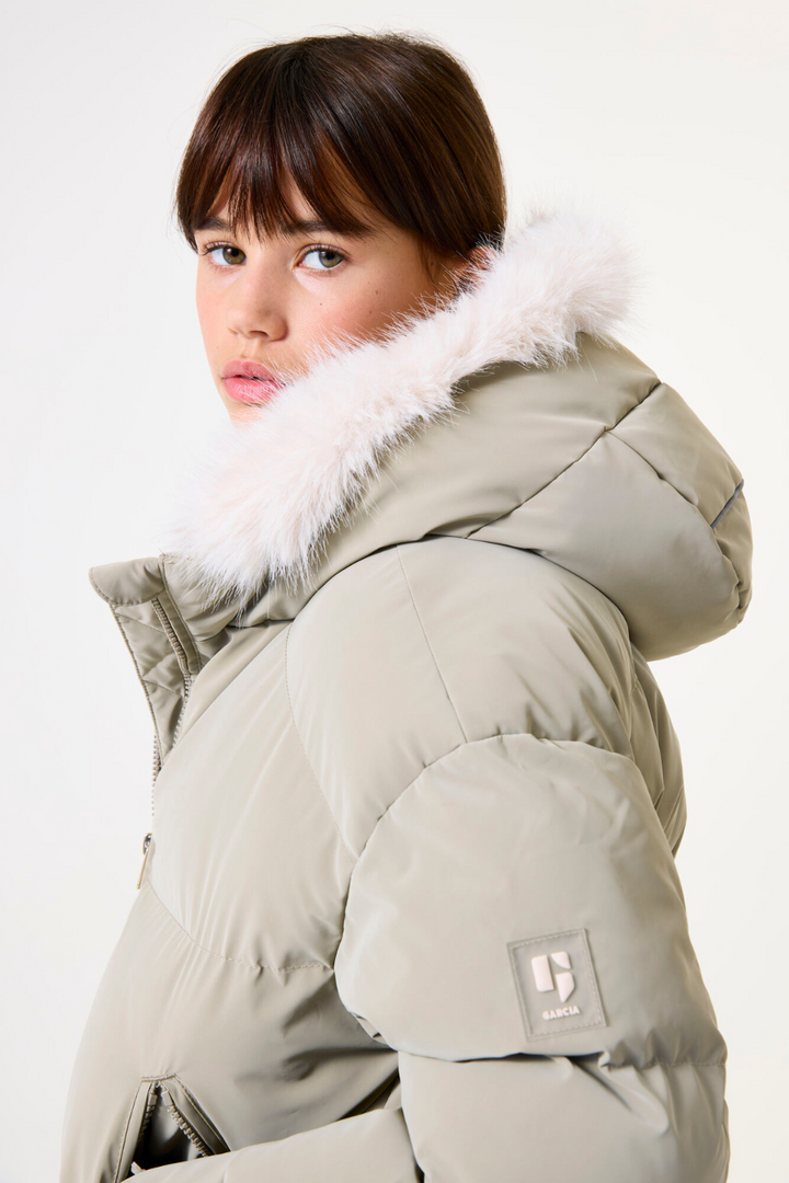 Green puffer jacket