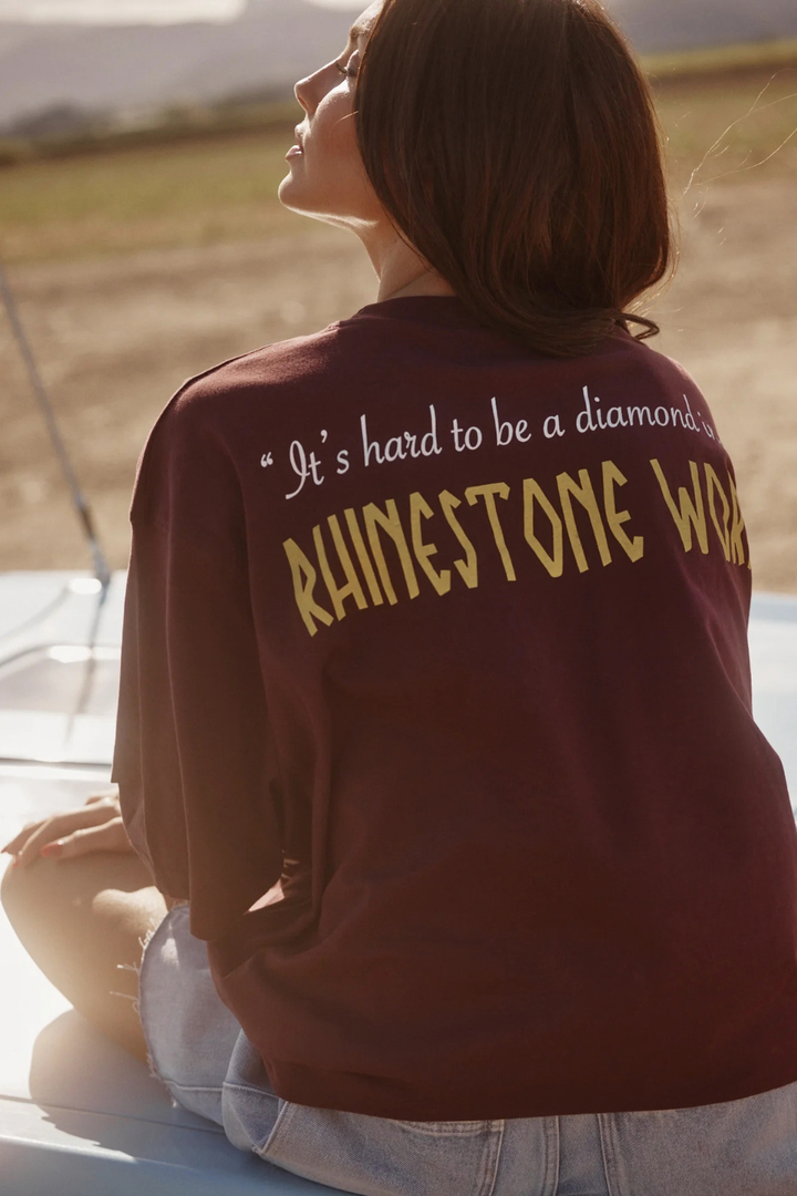 SABBI THE VERY OVERSIZED RHINESTONE TEE - AUBERGINE
