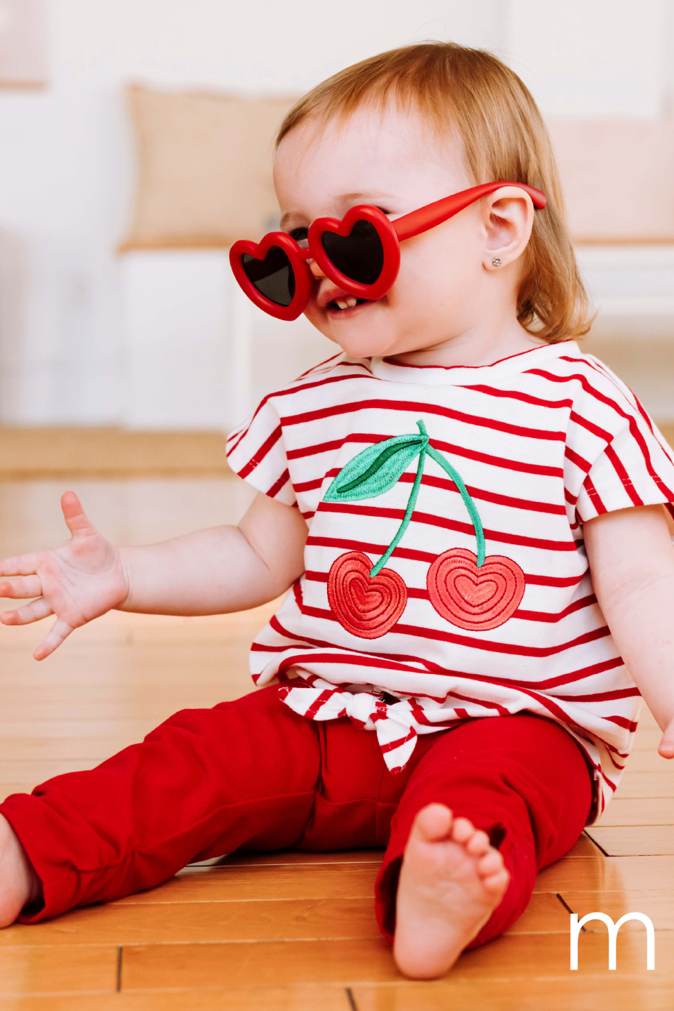 Girls’ Red Stripe Cherry Tee & Scrunch Leggings Outfit Set - Hot Peppers Clothing