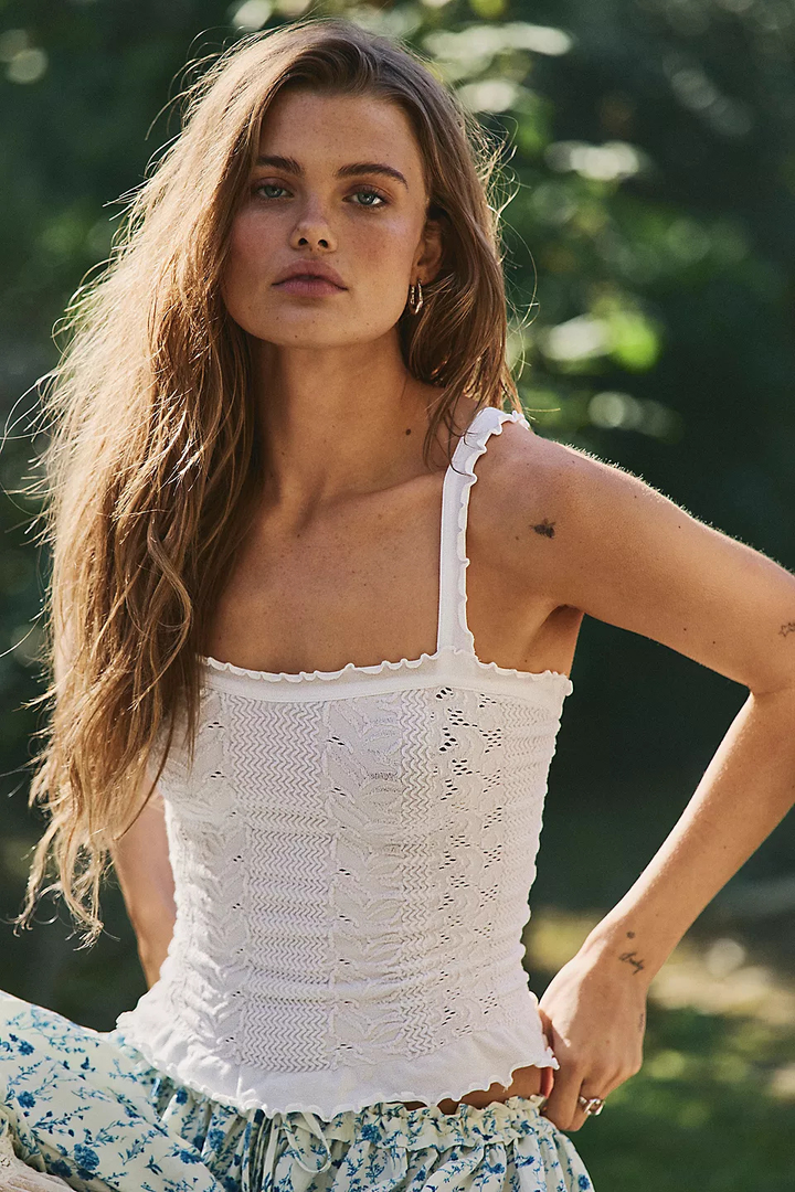 Free People So Soft Frill Square Neck Tank FREE PEOPLE