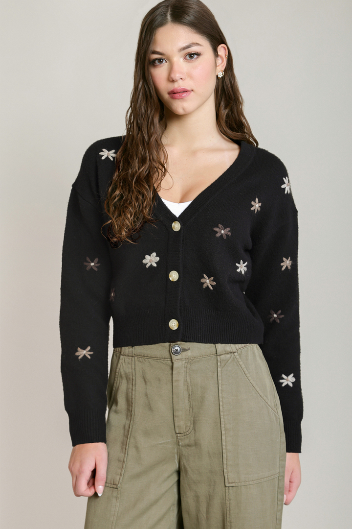 Dex Honey Embroidered Flower Cardigan