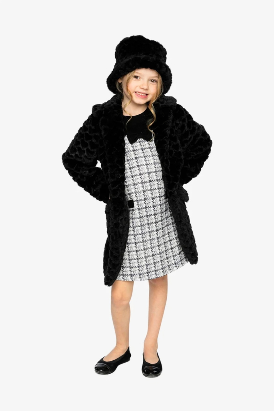 Deux Par Deux Faux Fur Long Coat Black