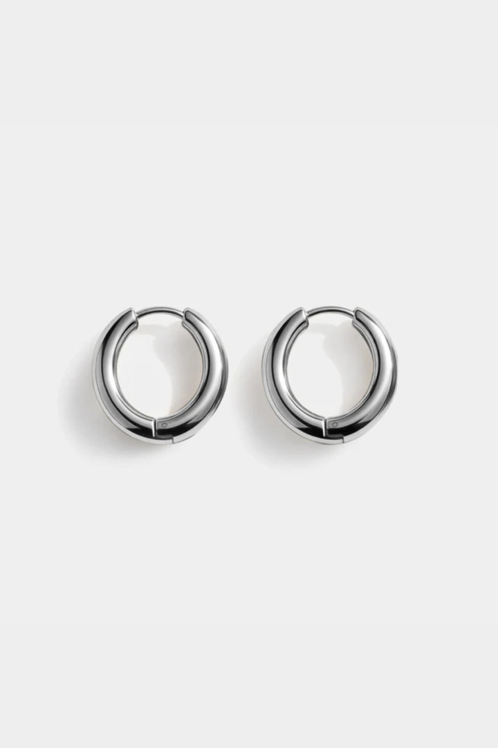 Silver Stainless Steel Huggie Hoop Earrings - Essence - Hot Peppers Clothing