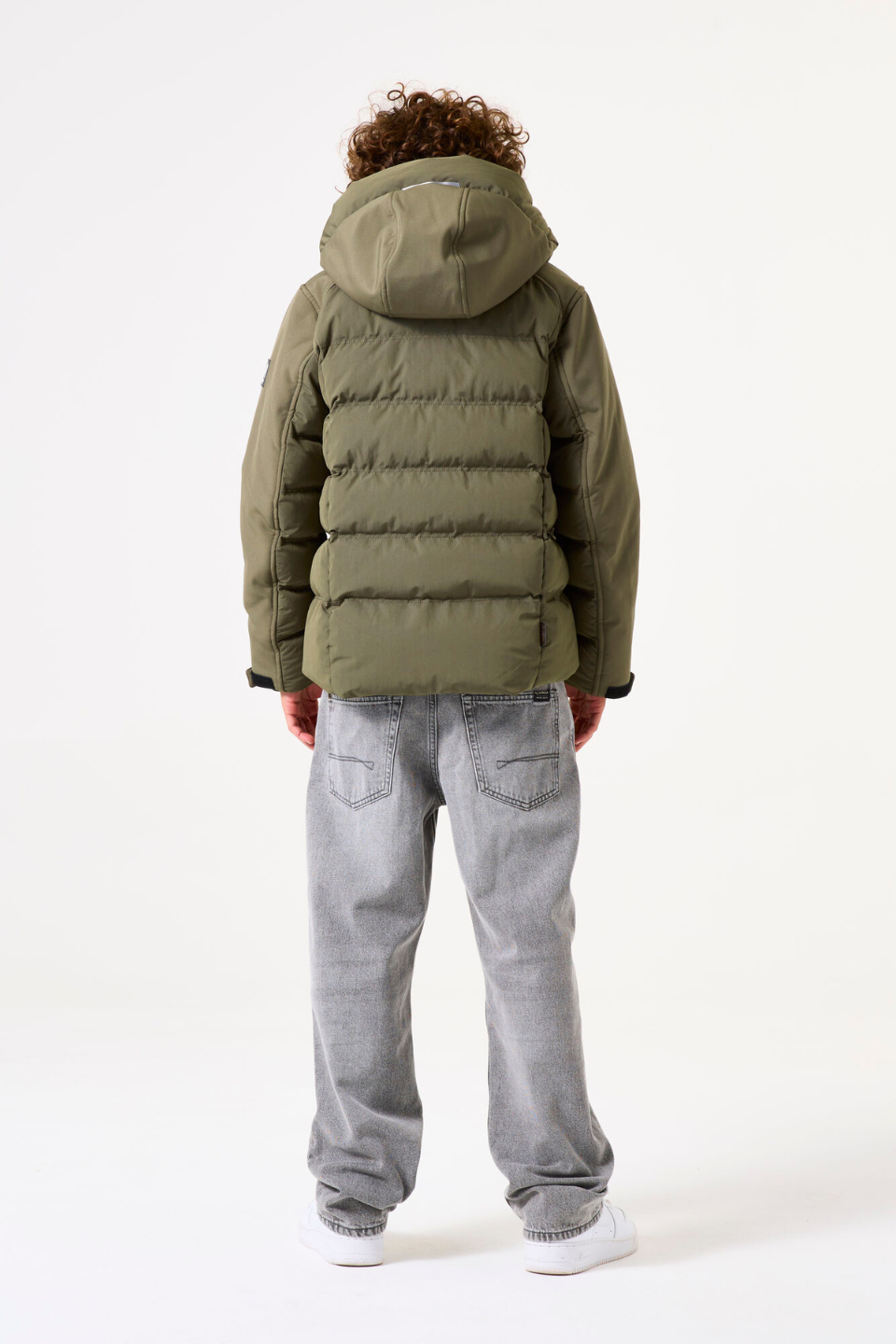 Green softshell puffer jacket