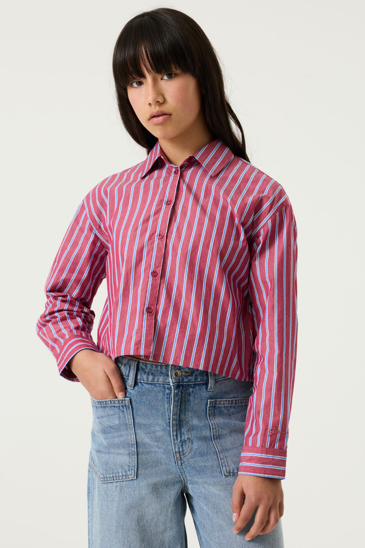 GARCIA Striped Crop Button-Down Shirt