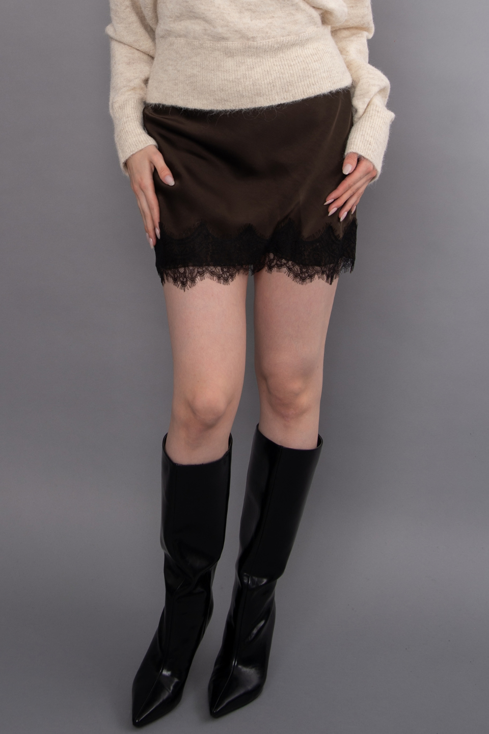 RD Style Kira Satin Lace Trim Mini Skirt